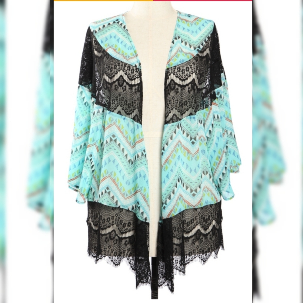 NWT Aztec Print Lace Kimono